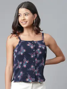 Ayaany Navy Blue & Pink Butterfly Print Top