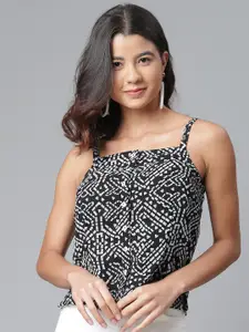 Ayaany Black & Off White Printed Strappy Top