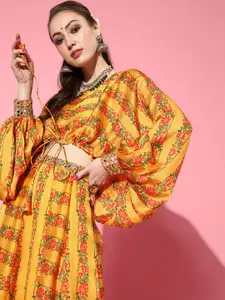 Inddus Mustard Yellow & Pink Ethnic Motifs Ethnic Co-ordinate Sets Dress
