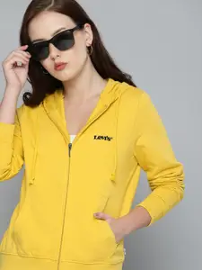 Levis Women Yellow & Black Printed Hooded Sweatshirt