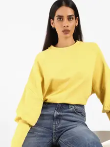 Levis Levi's x Deepika Padukone Women Yellow Solid Long Cuff Batwing Sleeve Sweatshirt