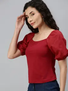 Campus Sutra Red Pure Cotton Regular Top