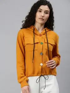 Campus Sutra Women Mustard Yellow Hooded Sweatshirt