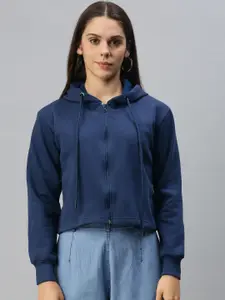 Campus Sutra Women Navy Blue Hooded Sweatshirt