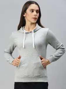 Campus Sutra Women Grey Melange Hooded Pullover Sweatshirt