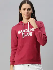 Campus Sutra Women Maroon Printed Hooded Sweatshirt