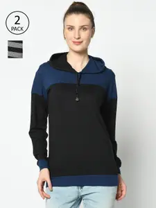 MACK JONNEY Women Black and Blue Pack of 2 Tshirts