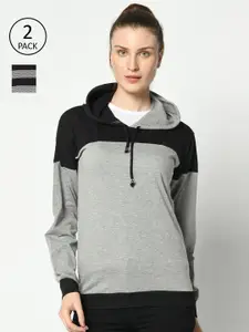 MACK JONNEY Women Grey and Black Pack of 2 Long Sleeves T-shirts