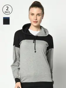 MACK JONNEY Women Grey & Black Pack Of 2 Hooded T-shirts