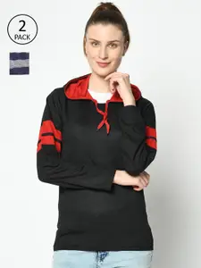 MACK JONNEY Women Black and Navy Blue Pack of 2 Long Sleeves T-shirts