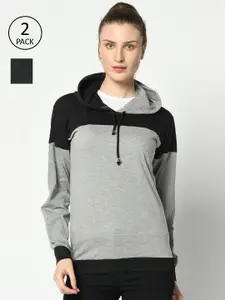 MACK JONNEY Women Pack Of 2 Grey & Black Hooded T-shirts