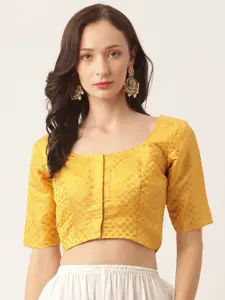 Studio Shringaar Yellow & Golden Brocade Woven Design Saree Blouse