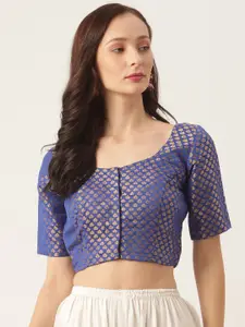 Studio Shringaar Blue & Golden Brocade Woven Design Saree Blouse