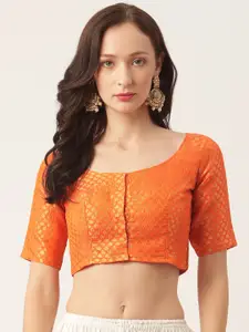 Studio Shringaar Women Orange & Golden Woven Design Saree Blouse