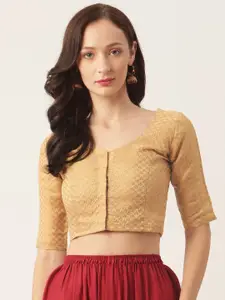 Studio Shringaar Beige & Golden Brocade Woven Design Saree Blouse