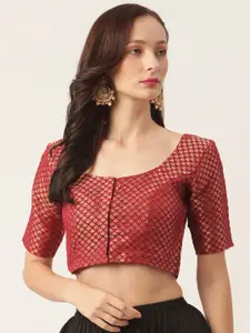 Studio Shringaar Maroon & Golden Brocade Woven Design Saree Blouse