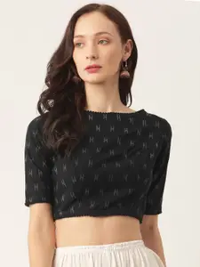 Studio Shringaar Black Pure Cotton Ikat Design Saree Blouse