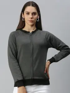 Campus Sutra Women Charcoal Grey Solid Front-Open Sweatshirt