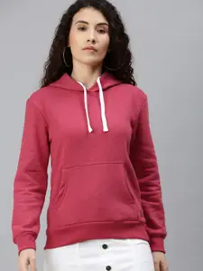 Campus Sutra Women Red Hooded Sweatshirt