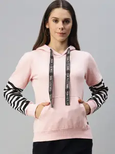 Campus Sutra Women Pink Printed Hooded Sweatshirt
