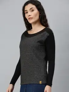 Campus Sutra Women Charcoal Grey Solid Sweatshirt