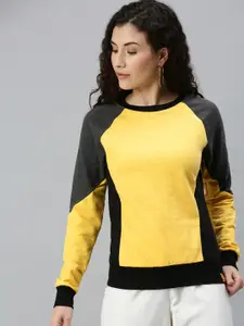 Campus Sutra Women Yellow & Black Colourblocked Sweatshirt