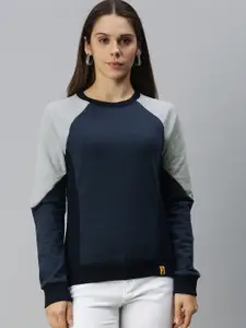 Campus Sutra Women Navy Blue Solid Sweatshirt