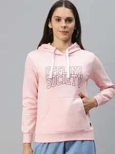 Campus Sutra Women Pink Printed Hooded Sweatshirt