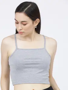 Tokyo Talkies Women Grey Fitted Crop Top