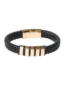 Bodha Men Black & Gold Leather Bracelet