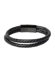 Bodha Men Black Multistrand Leather Bracelet