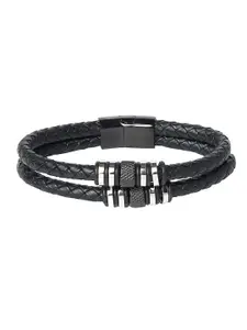 Bodha Men Black & Silver Multistrand Leather Bracelet