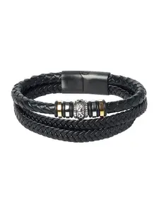 Bodha Men Black Leather Multistrand Bracelet