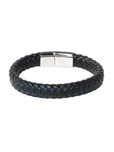 bodha Men Black Steel & Leather Multistrand Bracelet