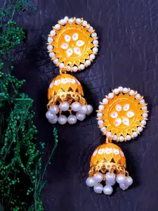 Crunchy Fashion Gold-Toned Contemporary Jhumkas Earrings