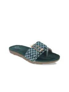 The Desi Dulhan Women Green and White Printed Open Toe Flats