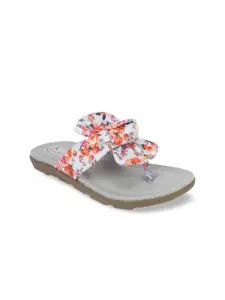The Desi Dulhan Women Grey Floral Printed Open Toe Flats with Bows