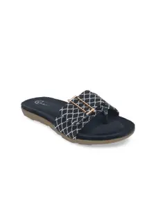 The Desi Dulhan Women Black Printed Open Toe Flats with Bows