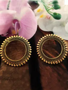 Binnis Wardrobe Women Gold-Toned German Silver Contemporary Open circle Studs Earrings