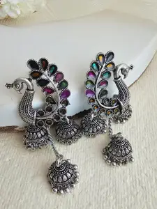 Binnis Wardrobe Silver-Toned & Multicoloured Contemporary Drop Earrings