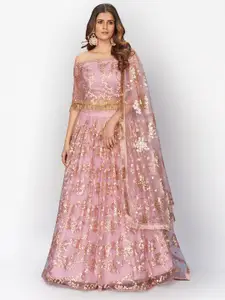 SHOPGARB Pink & Gold-Toned Sequinned Semi-Stitched Lehenga & Unstitched Blouse & Dupatta