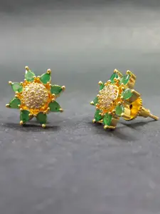 OOMPH Gold Toned and Green Contemporary Cubic Zirconia Studs Earrings