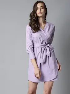 RAREISM Women Solid Lavender Wrap Dress