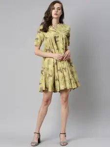 RAREISM Women Olive Green Abstract Printed Dress