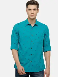 CAVALLO by Linen Club Men Blue Printed Casual Shirt
