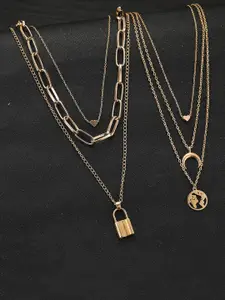 Jewels Galaxy Set of 2 Gold-Toned & Gold-Plated Layered Necklaces