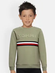Tommy Hilfiger Boys Olive Green Embossed Sweatshirt