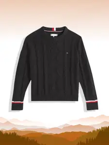 Tommy Hilfiger Girls Black Cable Knit Pullover