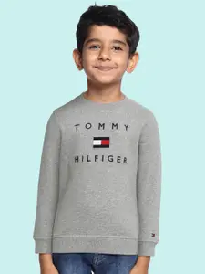 Tommy Hilfiger Boys Grey Brand Logo Embroidered Sweatshirt