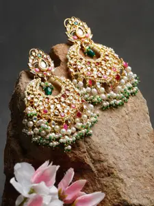 Ruby Raang Gold Plated With Kundan Stones & Pearls Contemporary Chandbali Earrings